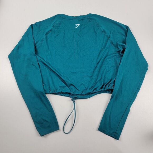 Gymshark Crop Top Long Sleeve Athletic Wear Shirt Womens size Large Green Blue - Picture 7 of 8